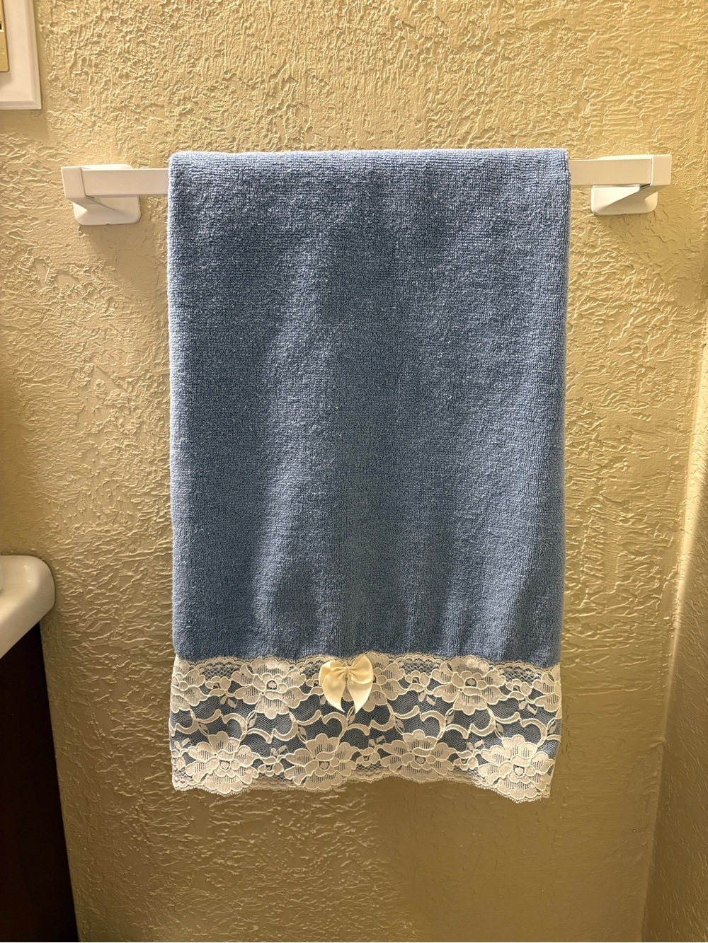 Blue Decorative Lace-Trim Bath Towel, circa 1980s JC Penny’s